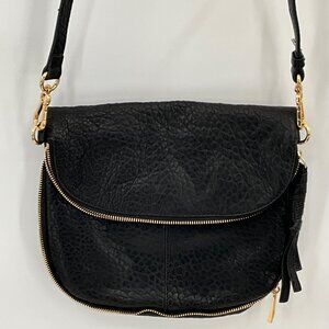Vince Camuto Black Textured Leather Shoulder Bag With Adjustable Strap & Gold-To
